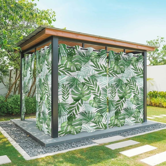 Monstera Leaves Outdoor Curtains for Patio Waterproof, Grommet Outdoor Privacy Panels, Summer Palm Leaf Botanical Wooden Grey Weatherproof Outside Curtains for Porch/Cabana 54"Wx84"L, 2 Panel