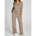 thumbnail image 4 of Women's Two Piece Set Casual Loungewear V-Neck Outfit Fall Travel Matching Lounge Set Brown L, 4 of 6