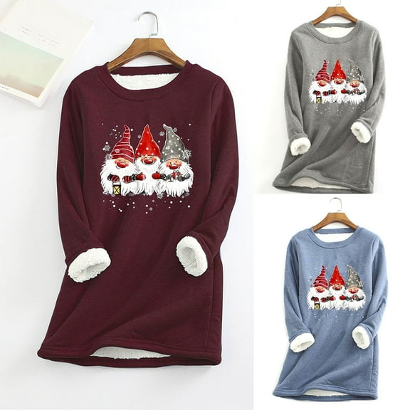 lcziwo Womens Sherpa Lined Sweatshirt Cute Gnome Graphic Pullover Christmas Fleece Crewneck Sweatshirt Winter Warm Loungewear Tunic Tops Limited Time Sales of Today Red XL