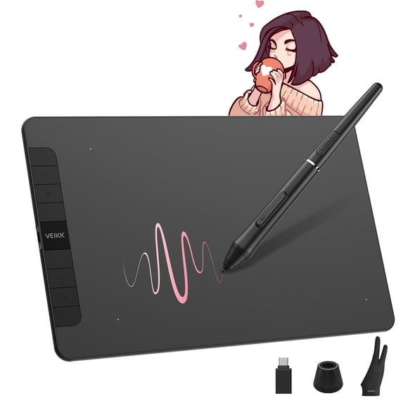 VEIKK VK1060 Tableta de Dibujo con Gráficos de 10X6 Pulgadas con 8 Teclas de Acceso Rápido para Windows, Mac, Linux