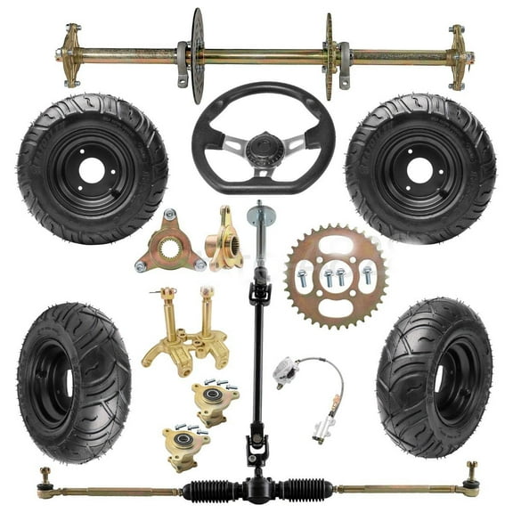810mm 32" Complete Rear Axle Kit, 13x5.00-6 inch Wheel Tires, 3 Stud Hubs, Brake Assembly 420 Chain Sprocket for DIY Vehicles Go Kart ATVs Quads Buggy Drift Trikes Golf Carts Dolly Cart