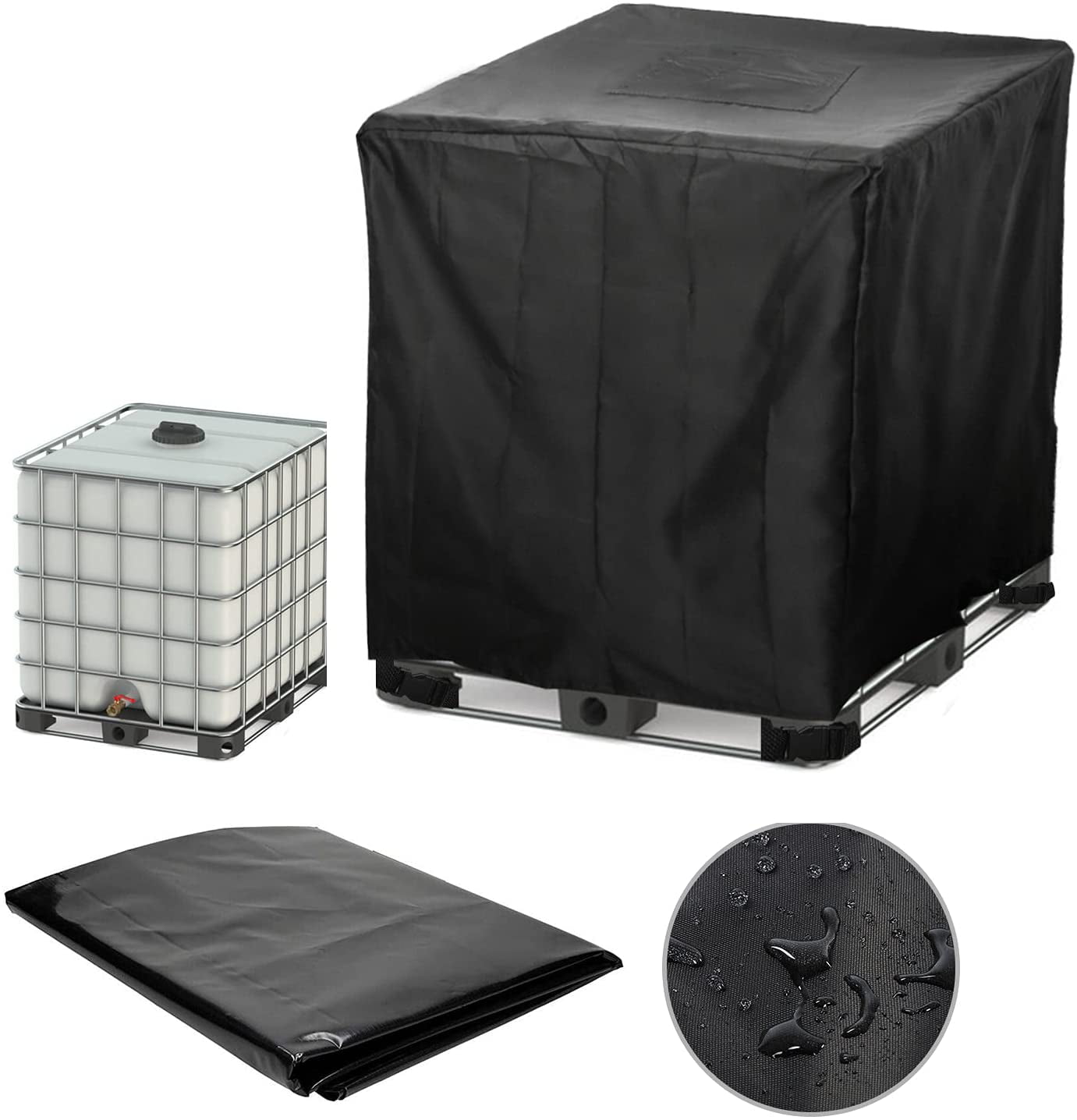 Outdoor IBC Tote Cover for 1000 L Rain Barrels IBC Container Cover Dust-Proof Anti-UV Black/Green Garden Water Tank Protective Cover Green