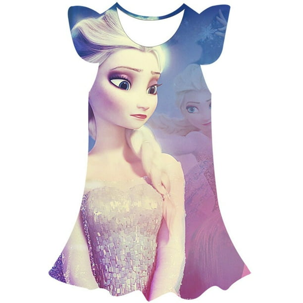 Disney Frozen Elsa princesa vestido de dibujos animados 3D estampado niñas vestido verano Frozen Elsa vestido Frozen sin mangas fiesta princesa vestidos 12M Gao Jinjia LED