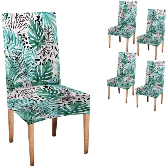 Art Tropical Summer Chair Cover Watercolor Leaves Leaf Slipcovers for Chairs Set of 4 Stretch Removable Washable Chair Covers for Dining Room Hotel Kitchen