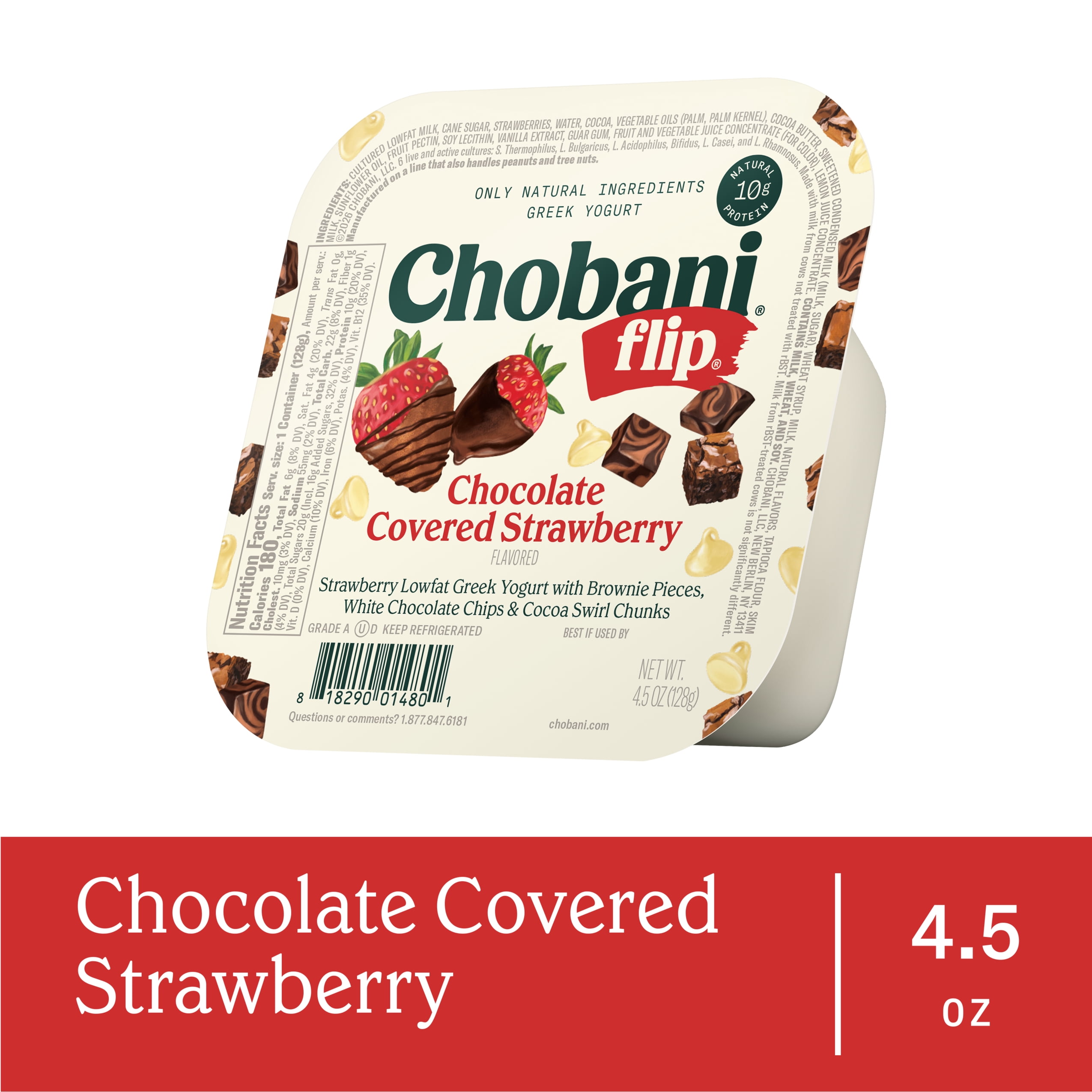 (4 pack) Chobani Flip Low-Fat Greek Yogurt Chocolate Covered Strawberry 4.5 oz Cup