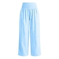 thumbnail image 6 of Qiopertar Women's High Waist Casual Pants with Pockets Plaid Checkered Trousers Elastic Waistband Comfy Relaxed Fit Loose Lounge Bottoms, Light Blue L, 6 of 6