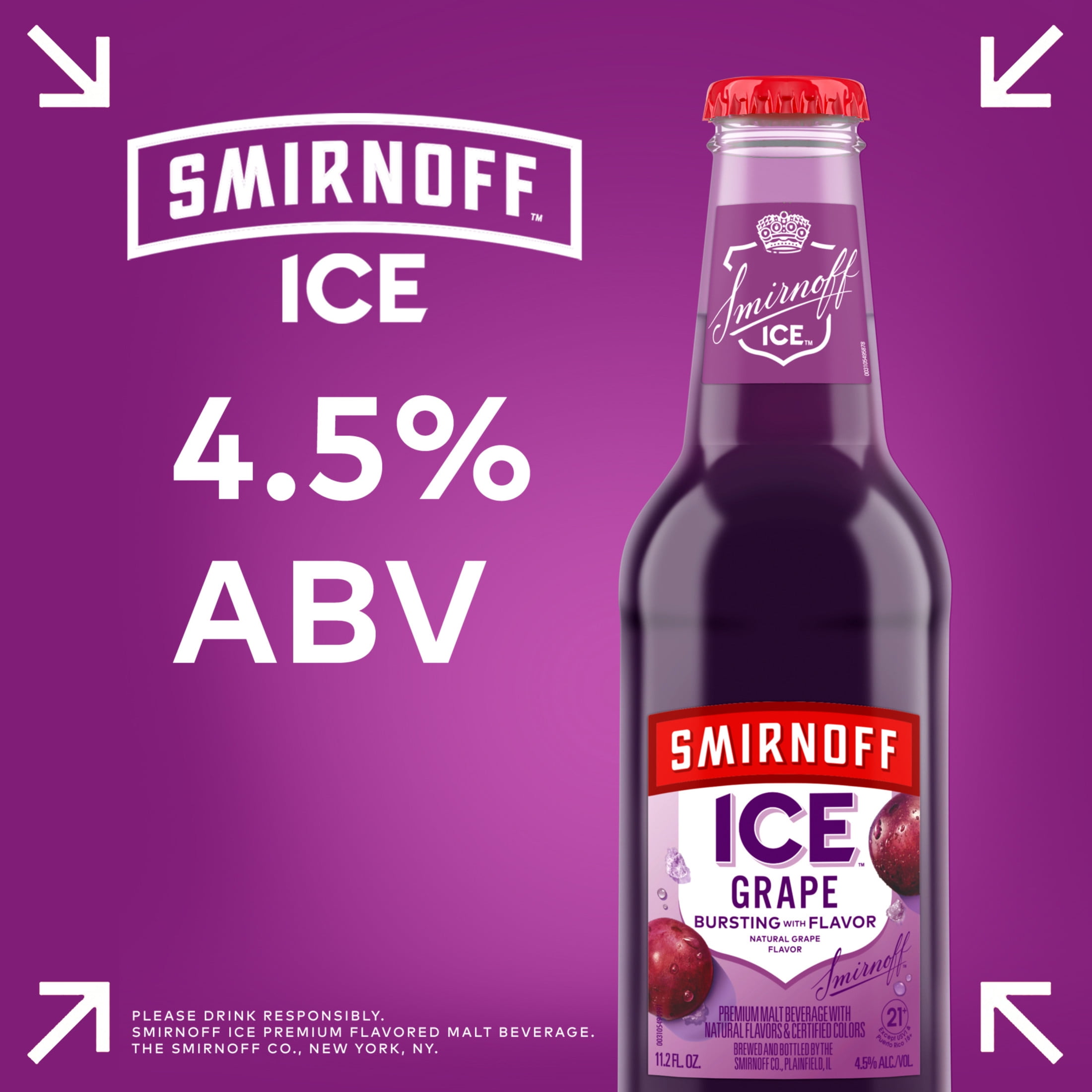 Smirnoff Ice Grape, 6 pack, 11.2 fl oz Bottles, 4.5% ABV