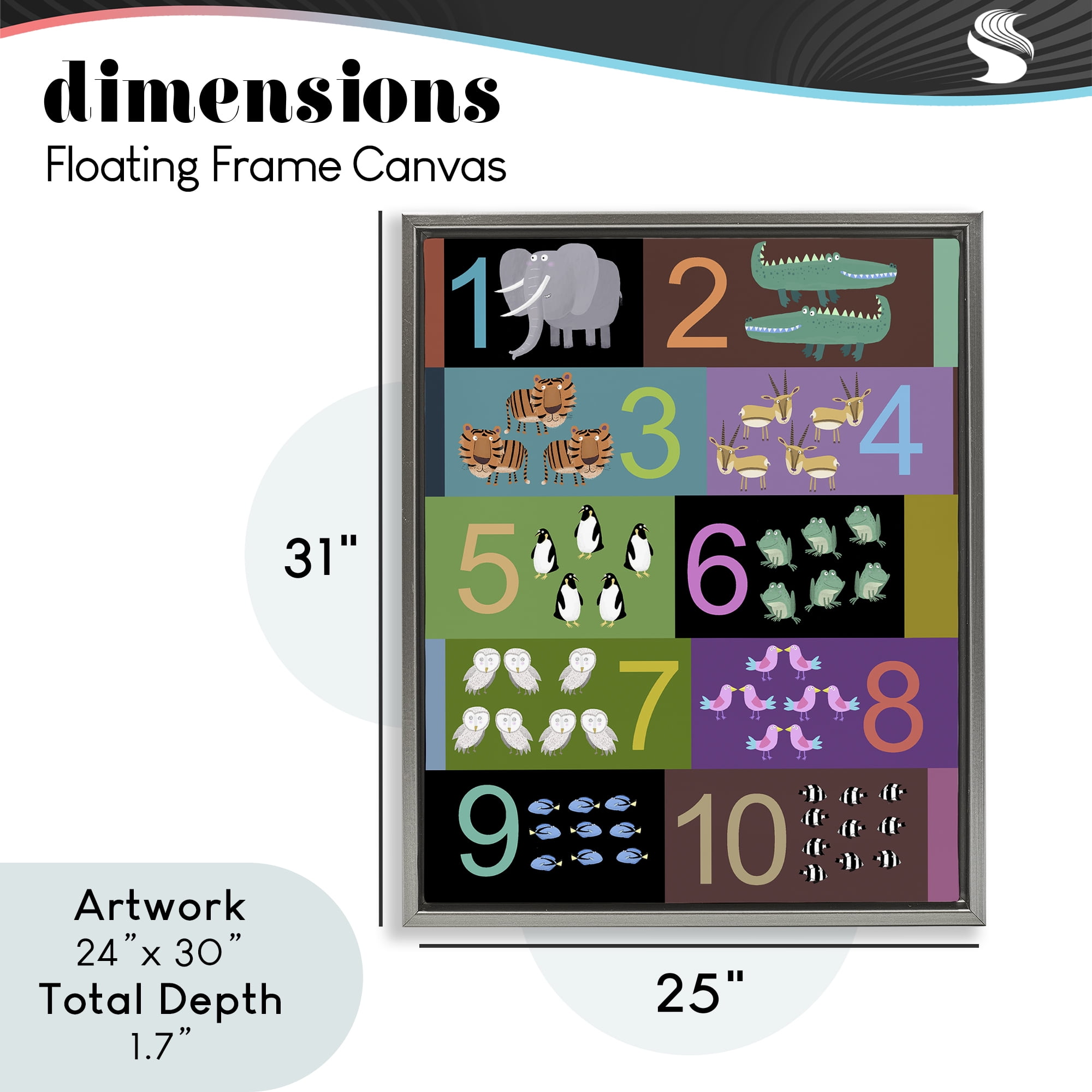 Blocked Kid's Educational Counting Gray Framed Floater Canvas Wall Art, design by Carla Daly