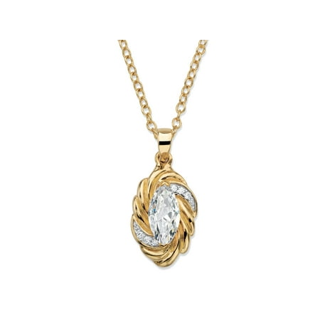 14k Marquise Necklace - 2.08 TCW Marquise-Cut White Cubic Zirconia Ribbon Pendant Necklace 14k Yellow Gold-Plated 18