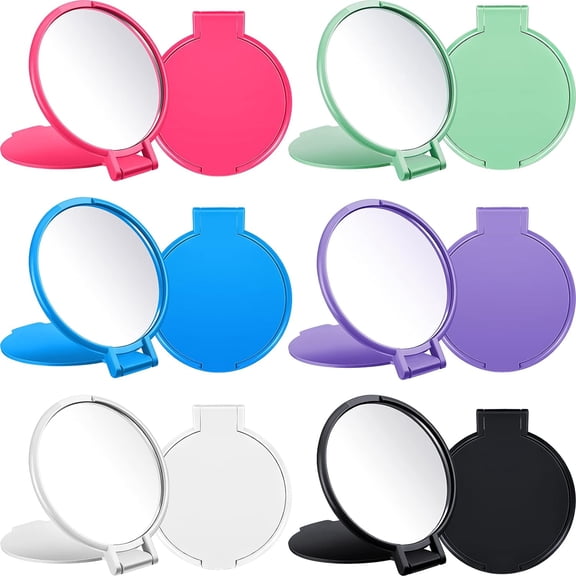 12 Pieces Mini Folding Mirror Round Compact Mirror Portable Pocket Mirror Makeup Small Mirror Vintage Portable Travel Makeup Mirror for Women Girls (Pink,Purple,Green,Blue,Black,White)