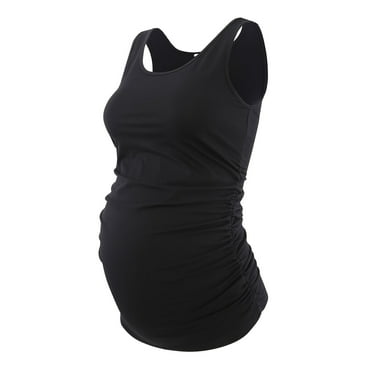 Yawrut Maternity Tank Tops Sleeveless Ruched Basic Tops Maternity Shirt Vest Mama Clothes