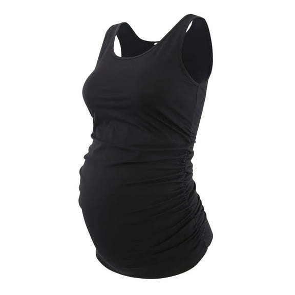 Yawrut Maternity Tank Tops Sleeveless Ruched Basic Tops Maternity Shirt Vest Mama Clothes