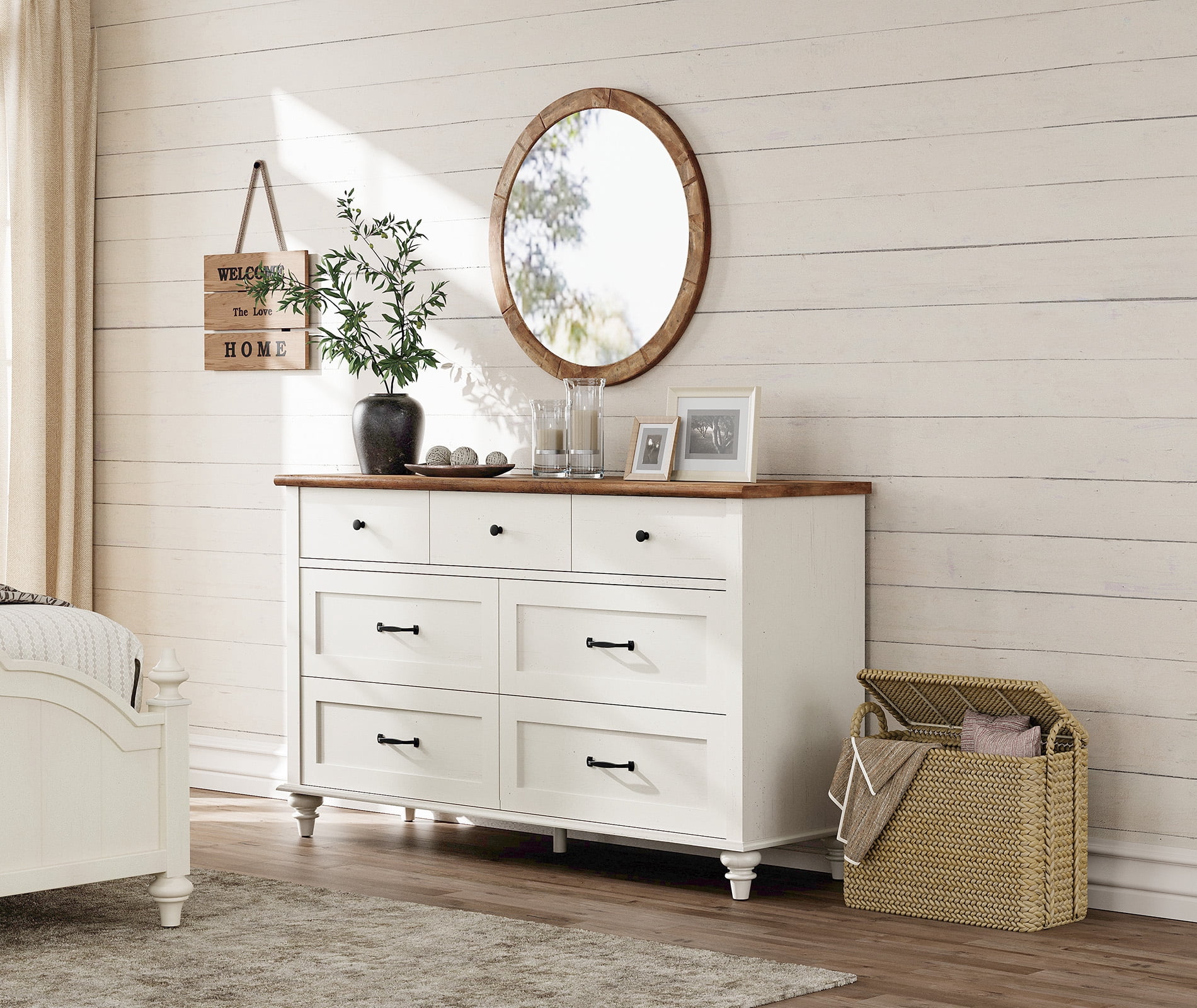 White 7 Drawer Dresser for Bedroom, Wooden Chest of Drawers Baby Dresser for Living Room