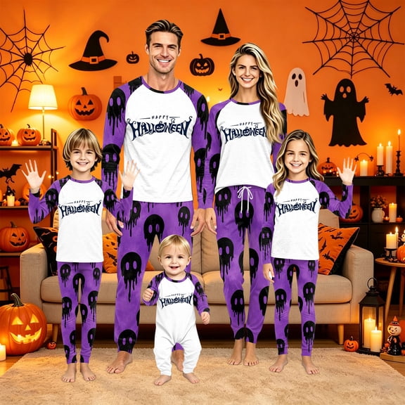 HTHLVMD Family Matching Pajamas, Family Halloween Pajamas Matching Sets, Halloween Costume Pajamas Blue Full Pumpkin Print Long Sleeve Two Piece Pajama Set Cool Sleepwear Cosplay Family Wear