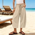thumbnail image 3 of Josdec Women's Plus Size Casual Cropped Pants Wide Leg Barrel Elastic Drawstring High Waist Capri Trousers with Pockets for Summer Spring Fall, 3 of 9