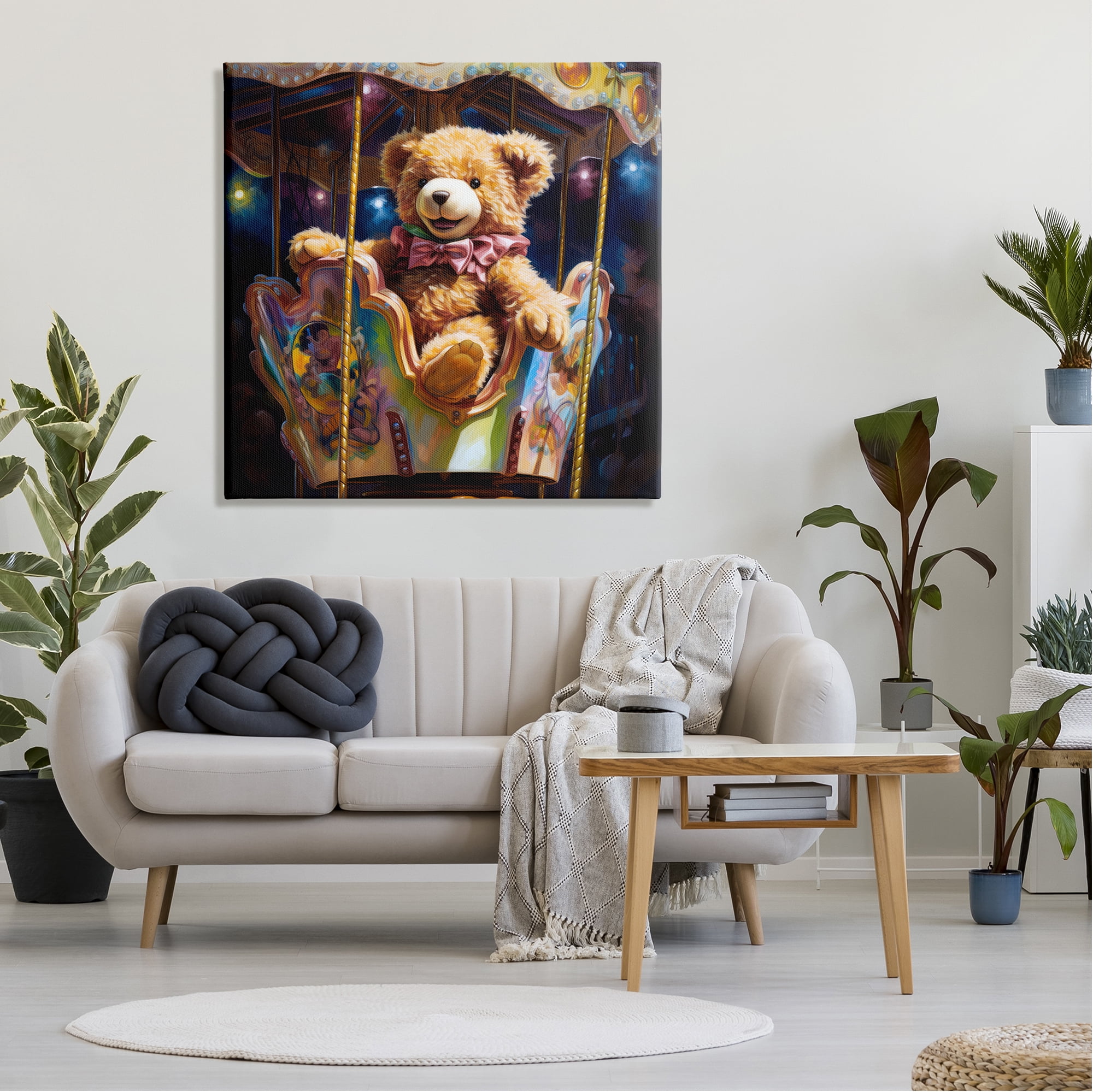 Stupell Industries Teddy Bear on Carousel Animals & Insects Painting Gallery Wrapped Canvas Art Print Wall Art, 36 x 36