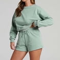 thumbnail image 4 of WCMZJ Women 2 Piece Outfits Sweat Shorts Sets 2024 Long Sleeve Casual Lounge Matching Set Sweatsuit Tracksuit Clothes with Pockets Green XL, 4 of 9