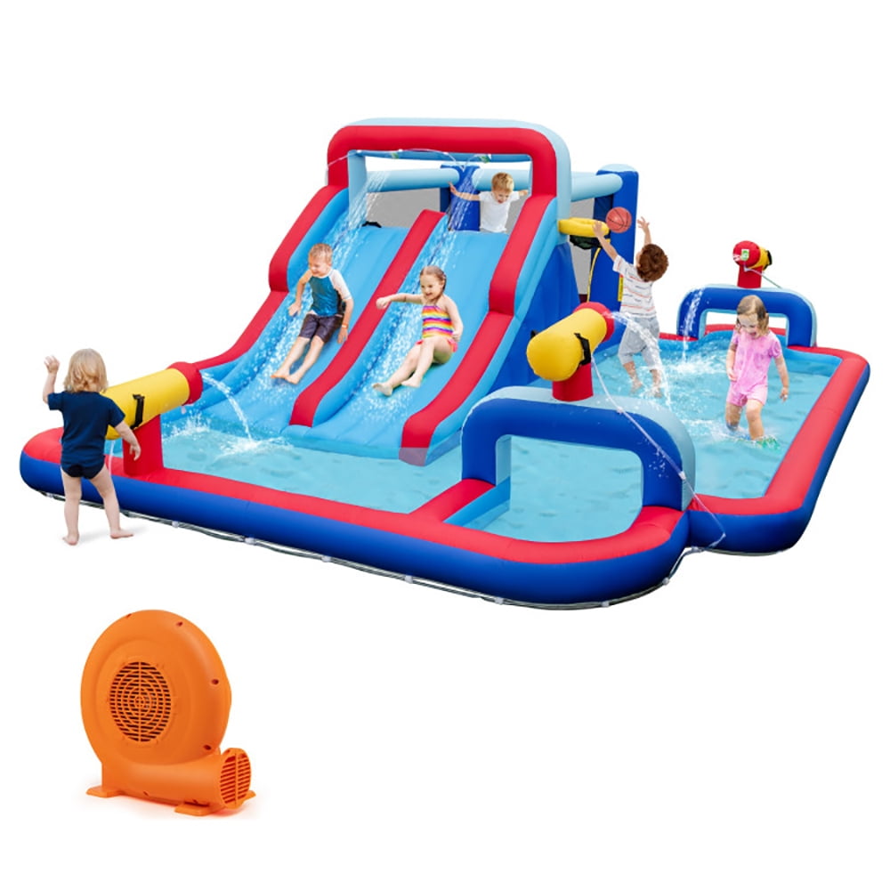 Aimee Lii Inflatable Bounce House with 2 Water Slides and 3 Water Cannons With 750W Blower, Toddlers Boys Girls Backyard Party Gifts