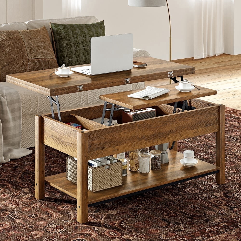 GUNAITO 40.9"Lift Top Coffee Table,4 in 1 Multi-Function Convertible Coffee Table with Hidden Storage Modern Framhouse Coffee Table for Living Room,Light brown