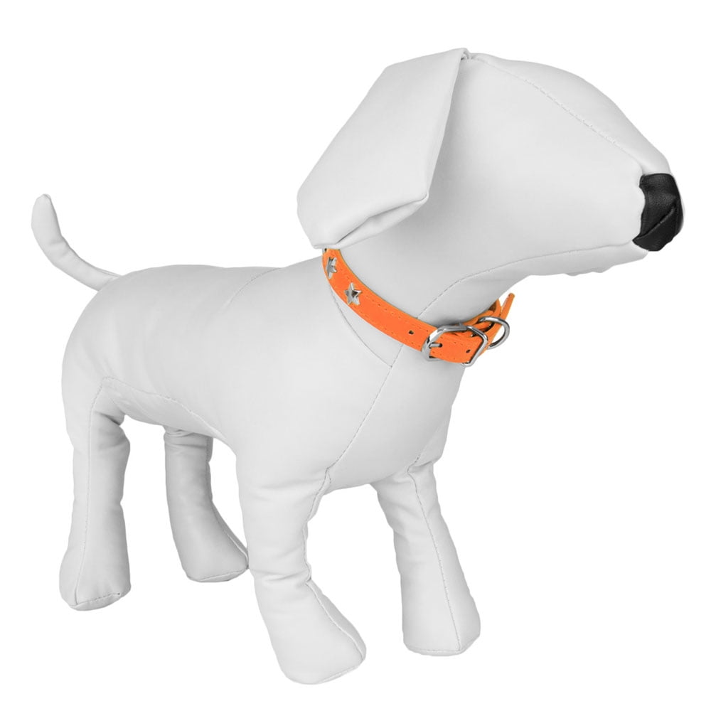 SUMACLIFE Adjustable and Durable Faux Leather Dog Collar with D-Ring and Star Accents