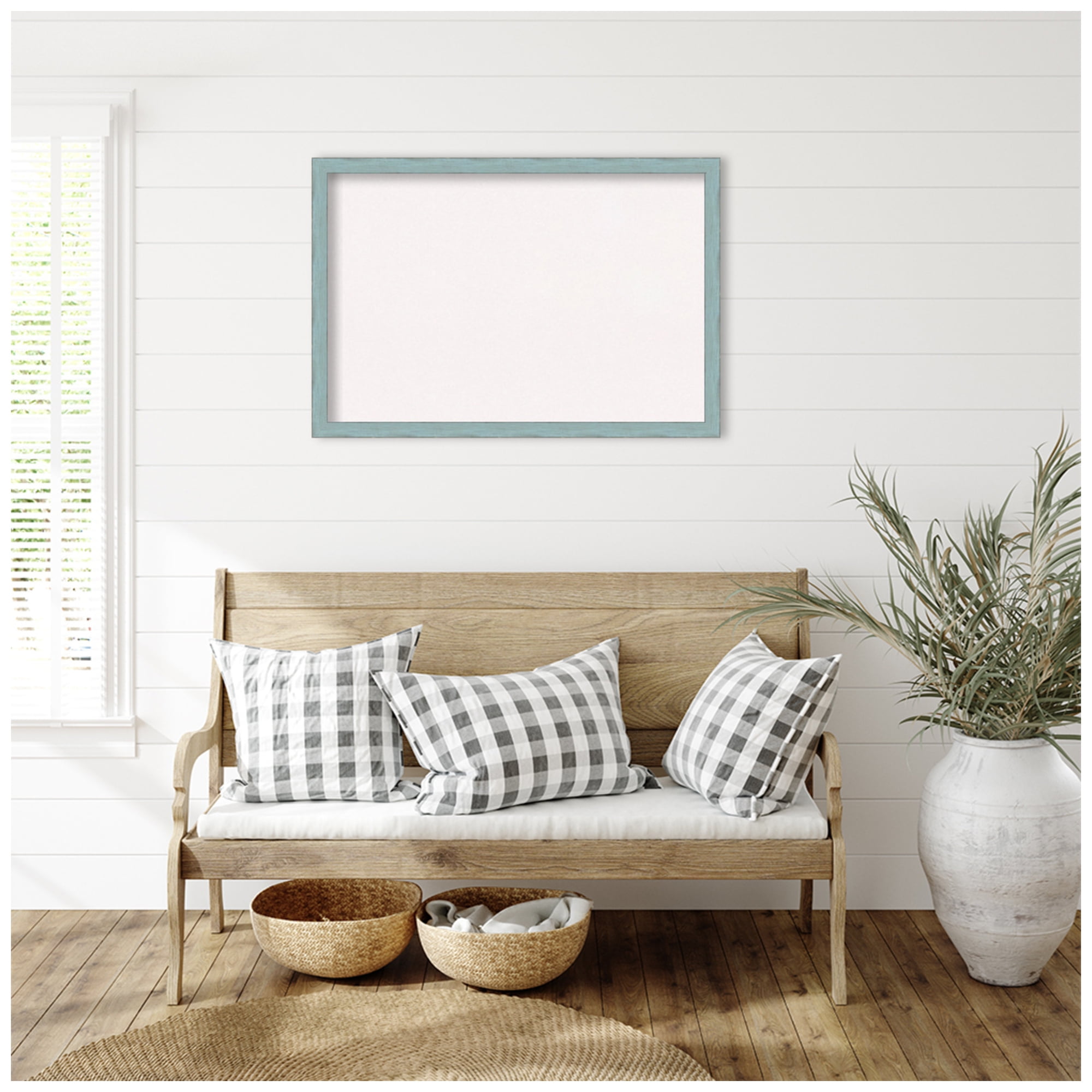 Amanti Art White Cork Board Wood Framed Sky Blue Rustic Bulletin Board 38 in. x 26 in.