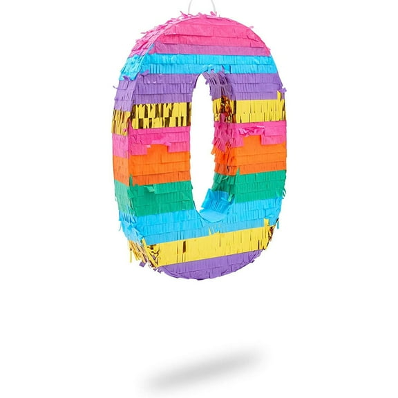 BLUE PANDA Rainbow Pinata Number 0 Butterfly Design - 11.4 x 16.5 x 3 in, Multicolored - Easy-Fill Corrugated Paper Construction - Birthday Celebrations & Rainbow Party Supplies