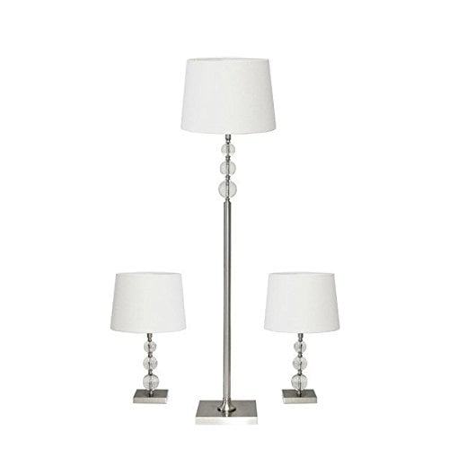 Simplee Adesso Olivia 3 Piece Floor And Table Lamp Set Brushed Steel With Clear Acrylic Accents Com Table Lamp Set Brushed Steel, Clear Acrylic Floor Lamps