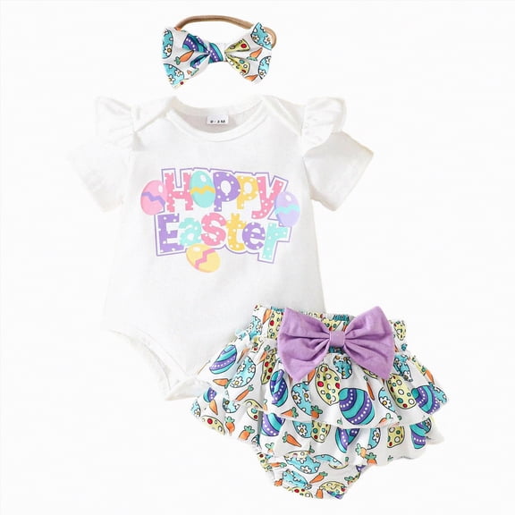 Leey-World Newborn Girl Outfits Rainbow Print Romper Bodysuit Ruffle Shorts Set Clothing(White,0-3 Months)