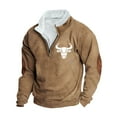thumbnail image 3 of DODADAWANJ Mens Quarter Zip Sweatshirt Bull Graphic Stand Collar Sweatshirts Big and Tall Elbow Padded Pullover for Resort Vacation Camping Khaki XXXXL, 3 of 4
