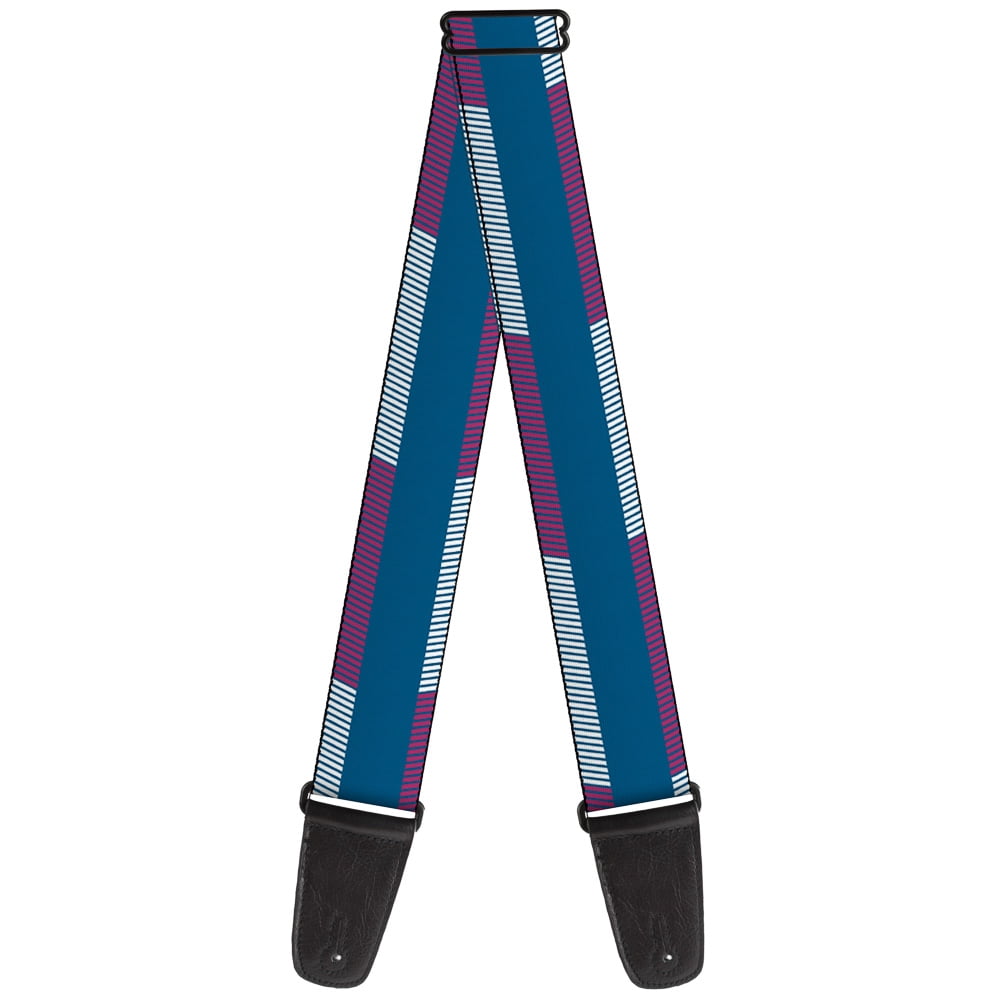 Buckle-Down Guitar Strap, Hash Mark Stripe Turquoise Fuchsia White, 2 Inches Wide