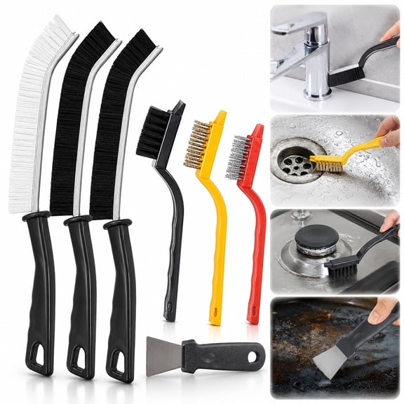 Rongsi 7Pcs Crevice Cleaning Brush, Multifunctional Cleaning Brush Scrub Brush,Toilet Brush,Used in Narrow Corner Tight Spaces,Hard Bristle Grout Brush for Window,Kitchen,Bathroom,Faucets