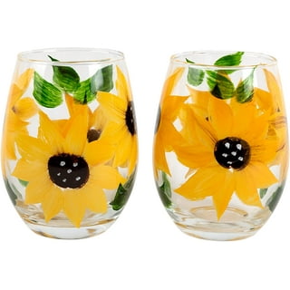 Sunflower Drinking Glasses 16 Oz 4” Juice Glass NWT Set of 4. Cocktail Glass