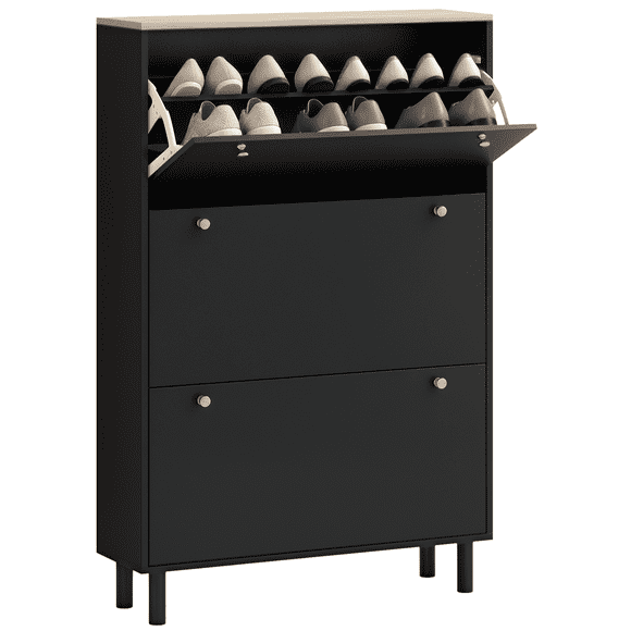HOMCOM Shoe Cabinet with 3 Flip Drawers for 24 Pairs of Shoes, Black