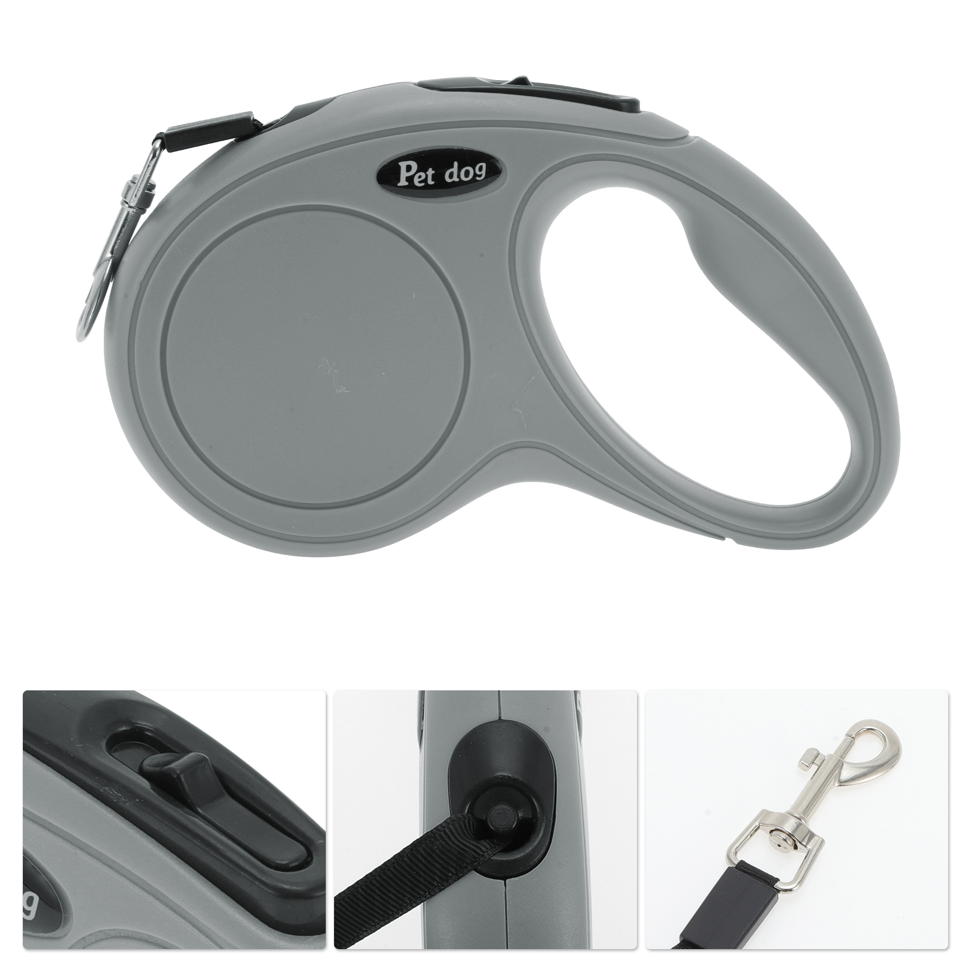 Unique Bargains Retractable Pet Leash Classic Dog Leash Soft Handle Gray 118.11"