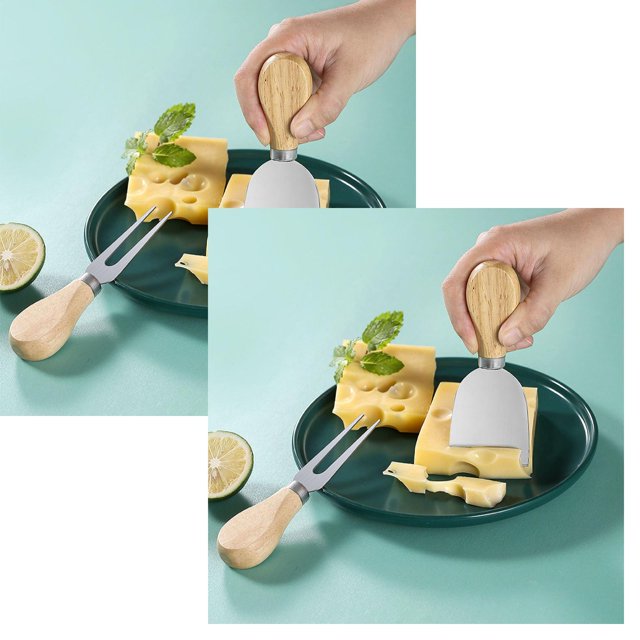 Oleegame 2PC Tin Foil Roll Five Piece Wooden Handle Stainless Steel Cheese Set Baking Tools Cheesecake Pizza Kitchen Small Yellow