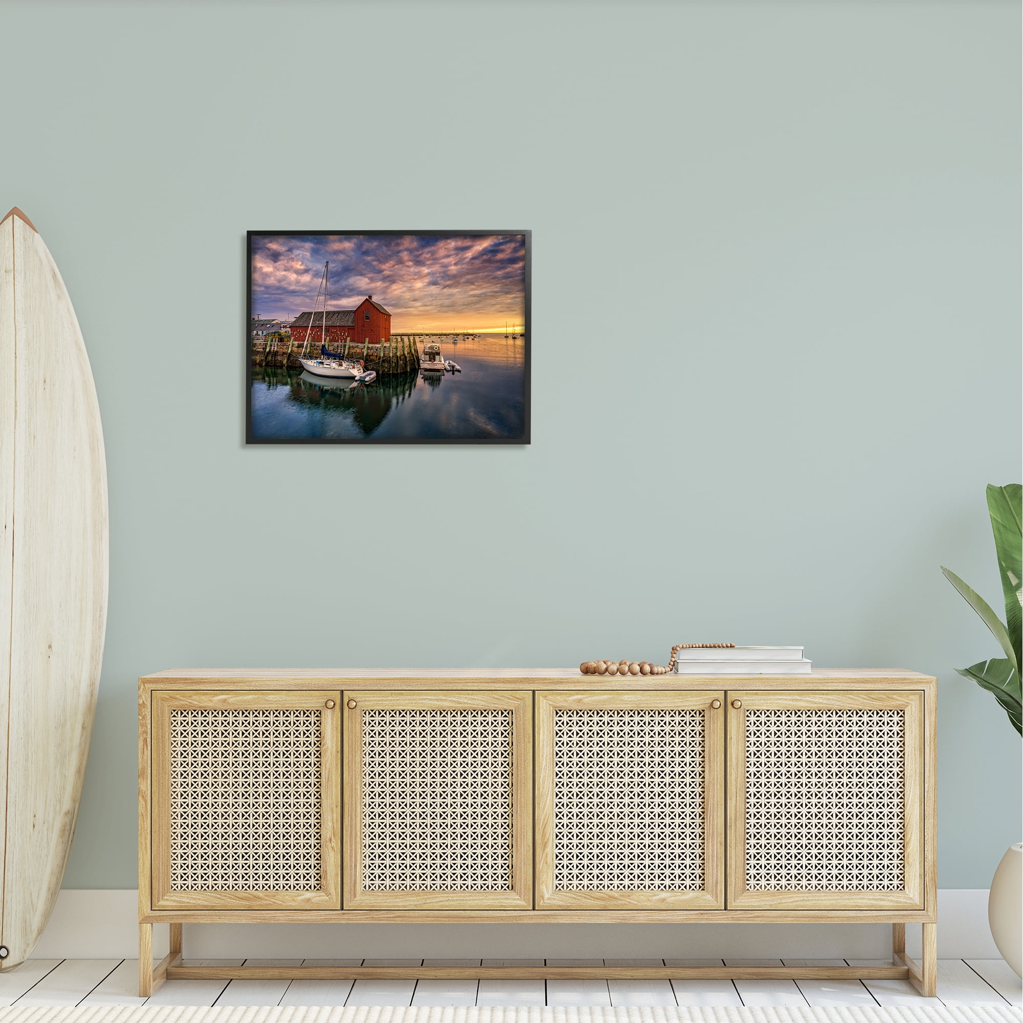 Stupell Docked Boats Marina Harbor Photography Landscape Photography Black Framed Art Print Wall Art