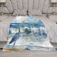 thumbnail image 5 of Throw Blanket Watercolor Painting Blue Heron Beach Sea Wave Plush And Warm Fleece Blanket Vintage Blue Heron Oil Painting Flannel Blanket for Bed Sofa Couch for Adults Teens Kids 50"x60", 5 of 8