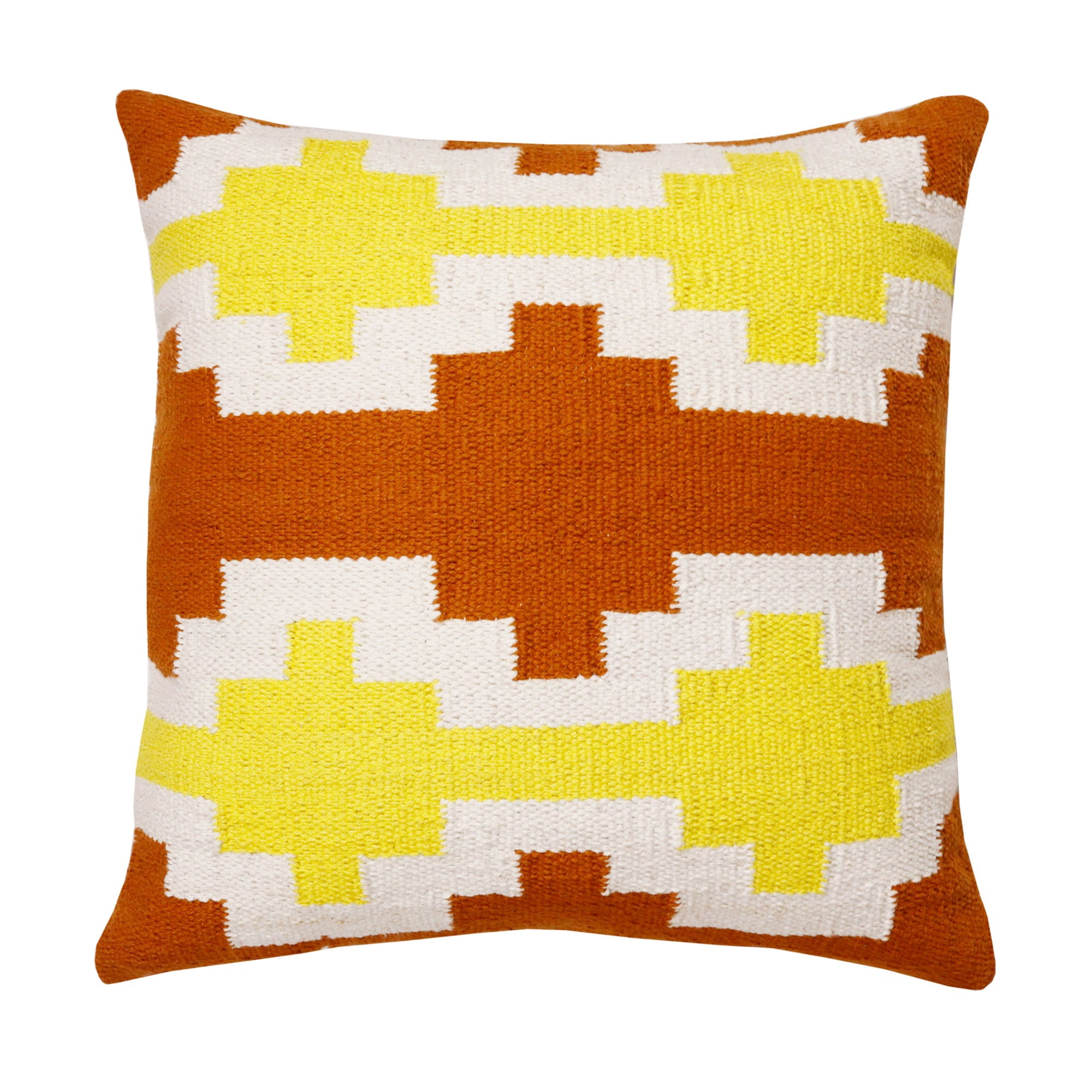 Laddha Home Designs Handwoven Overtufted Geometric Cotton Throw Pillow Cover - 20" - Orange and