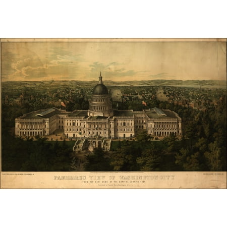 24"x36" Gallery Poster, Panoramic view map of Washington City D.C. from the new dome of the Capitol, looking east 1857