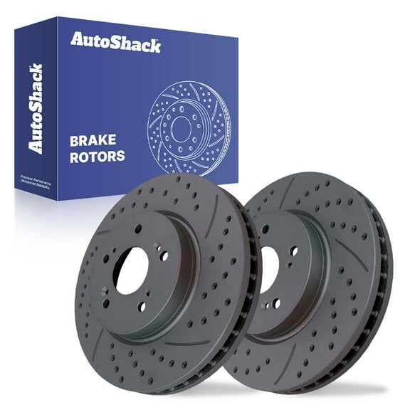 AutoShack Front Vented Drilled & Slotted Coated Brake Rotors Black Matte Finish 2-PC Set Replacement for 2007-2016 Honda CR-V 2007-2012 Acura RDX 2012-2015 Honda Crosstour BlackShield 11.65" (296 mm)