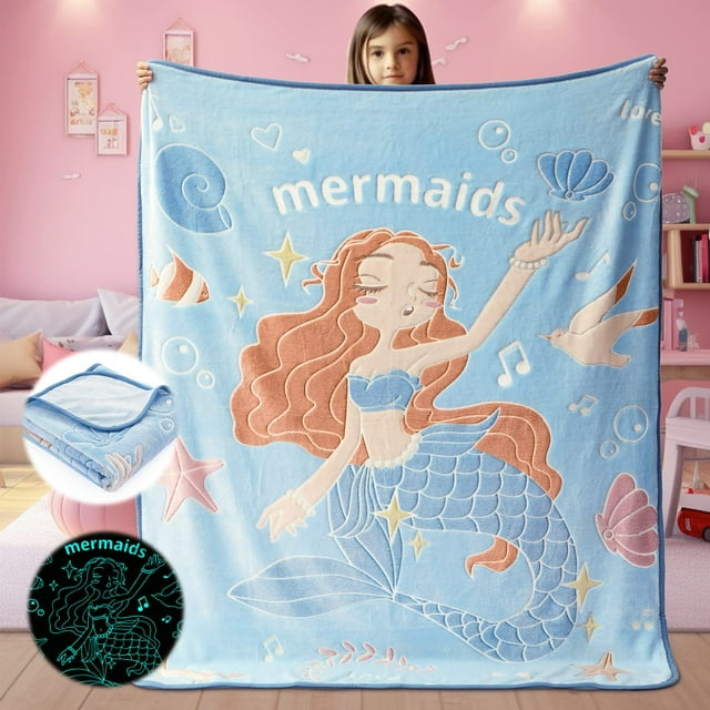 Manta con forma de sirena Goodhipi que brilla en la oscuridad para niñas de 3 a 9 años