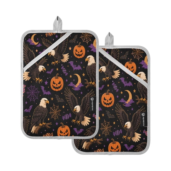 Two Pieces Of Square Heat Insulation Pad Oven Mitts Halloween Owl Pumpkin 7x9.8 Inch Oven Microwave Kitchen Cooking Baking