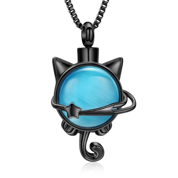 Personalize Pet Cremation Ashes Jewelry Moonstone Cat Urn Necklace for Ashes for Women Men Lovely Cat Memorial Urn Locket Keepsake Pendant Gift