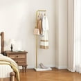 thumbnail image 3 of Metal Coat Rack, Modern Coat Tree with 3 Hooks, L Shaped Coat Hanger Stand, Freestanding Coat Rack for Entryway and Corner, Gold, 3 of 14