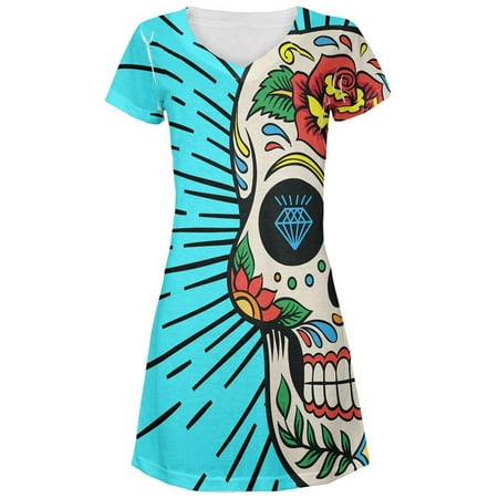 Sugar Skull All Over Juniors V-Neck Dress