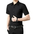 thumbnail image 5 of sunsanly Men Summer Shirt Turn-down Collar Solid Color Single-breasted Plus Size Slim Fit Cardigan Short Sleeves Mid Length Casual Business Men Office Top, 5 of 8