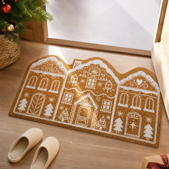 Gingerbread House Christmas Bathroom Rug, Non Slip Absorbent Xmas Bath Mat, Farmhouse Gingerbread Christmas Bathroom Decor for Bathtub Bedroom Shower, 16" x 24"