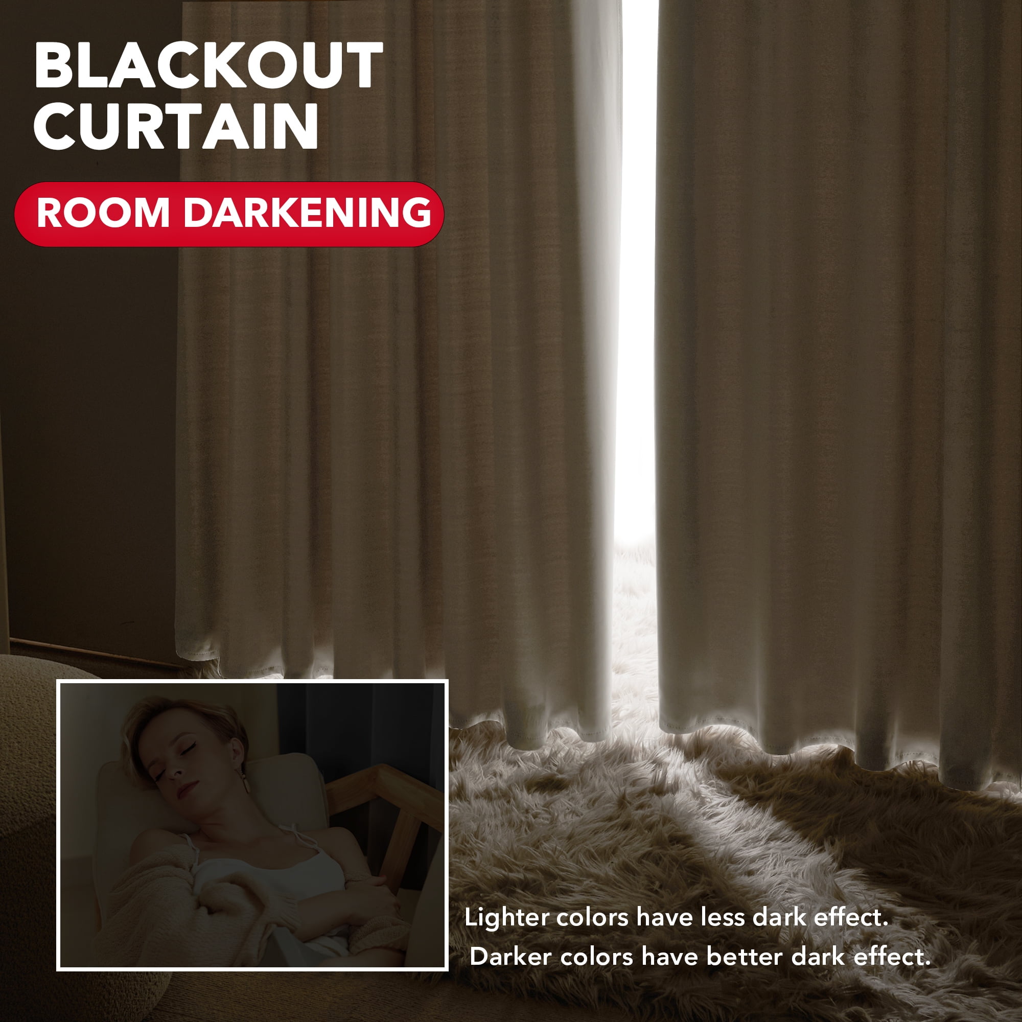 Deconovo Blackout Drapes for Living Room, Thermal Insulated Privacy Curtains, Noise Reducing Back Tab Rod Pocket Panels, 70 x 84 Inch, Beige, 2 Panels