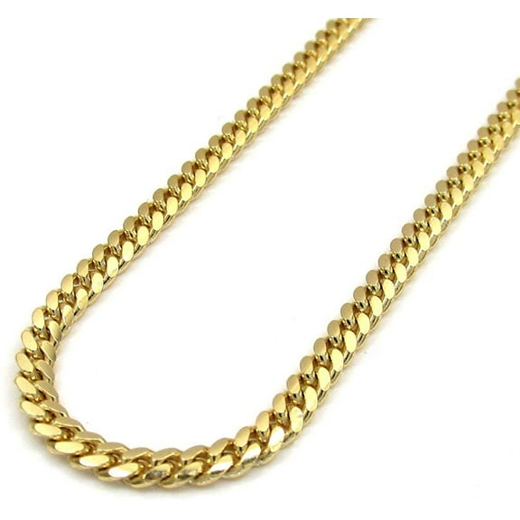 14K Yellow Gold 2.5mm Miami Cuban Chain, FREE Microfiber Cloth, Solid Gourmette Curb Link Mens Womens Necklace, Giorgio Bergamo