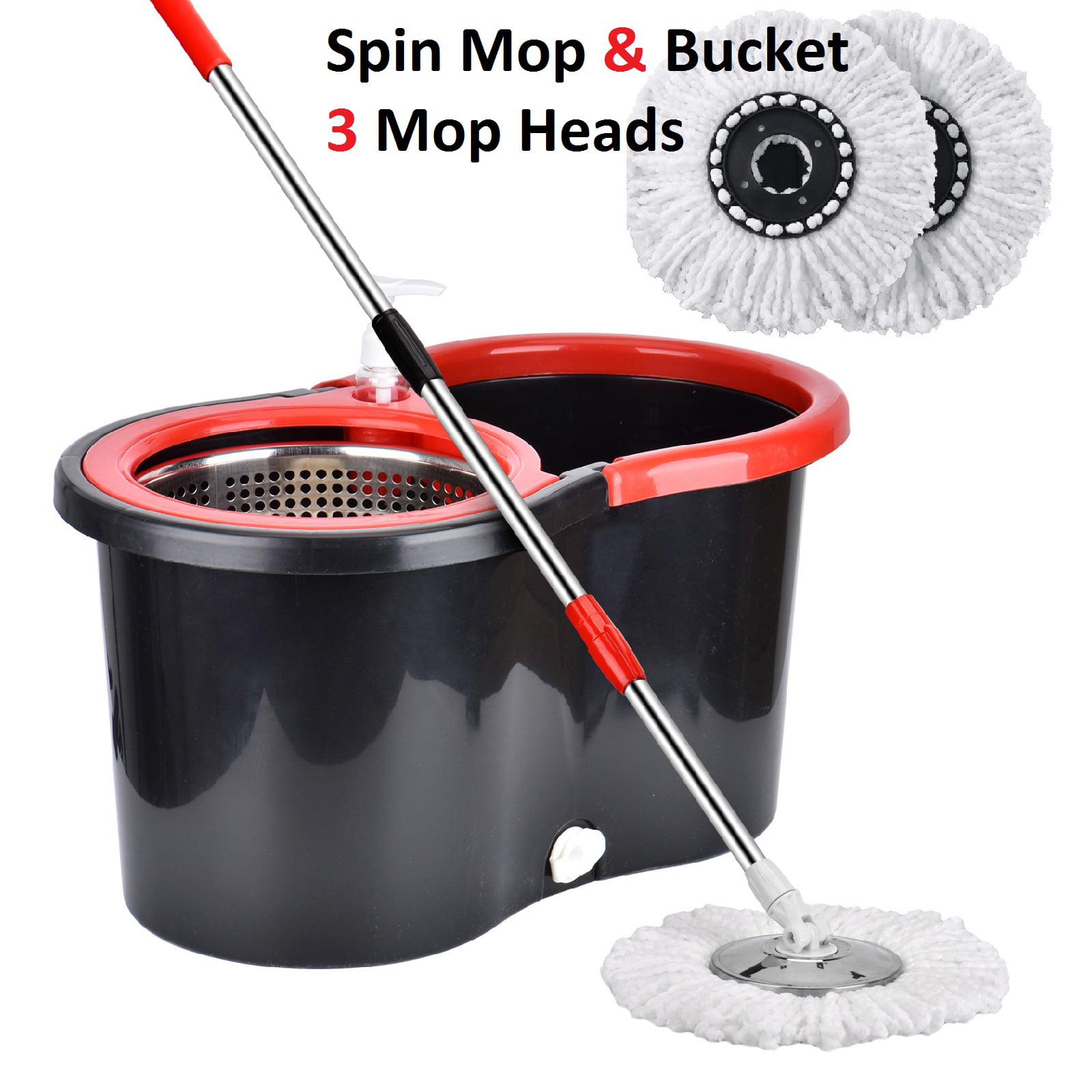 Spin MOP Bucket Set with Microfibre MOP Head Home Cleaning Rotating 360 Black 
